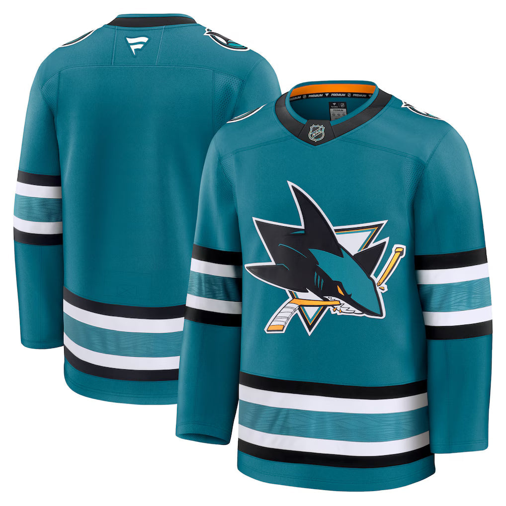 San Jose Sharks NHL Fanatics Branded Men Teal Premium Jersey product image 3, provided for visual reference and product