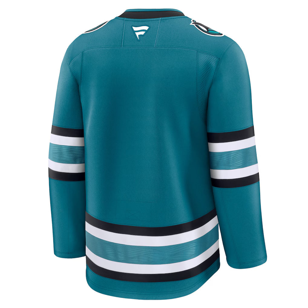 San Jose Sharks NHL Fanatics Branded Men Teal Premium Jersey product image 2, provided for visual reference and product