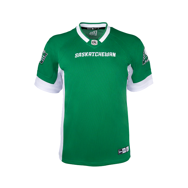 Saskatchewan Roughriders CFL New Era Men Green Home Replica Jersey product image 1, provided for visual reference and