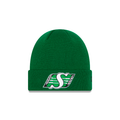 Saskatchewan Roughriders CFL New Era Men Kelly Green Raised Cuff Knit Hat product image 1, provided for visual reference and