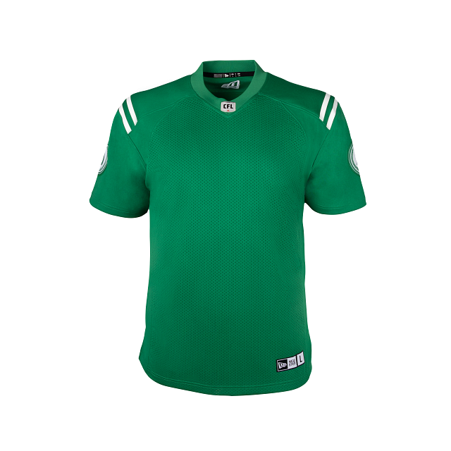 Saskatchewan Roughriders CFL New Era Men Kelly Green Third Replica Jersey product image 1, provided for visual reference and