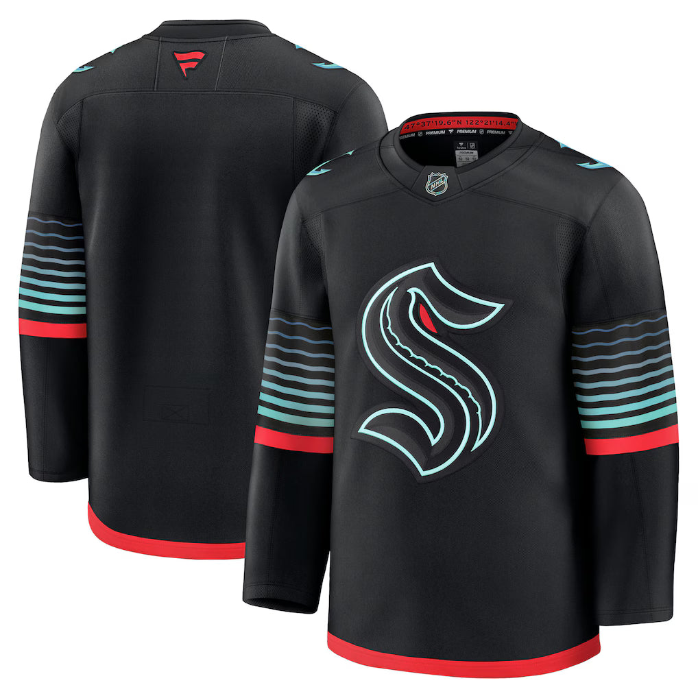 Seattle Kraken NHL Fanatics Branded Men Black Alternate Premium Jersey product image 3, provided for visual reference and