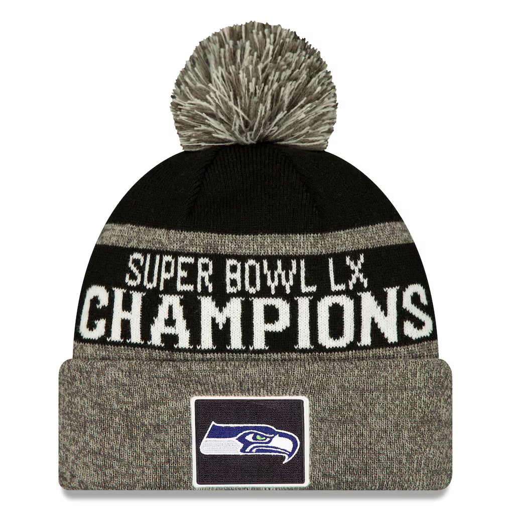 Seattle Seahawks NFL New Era Men Black Super Bowl LX Champions Parade Cuffed Knit Hat with Pom product image 1, provided for