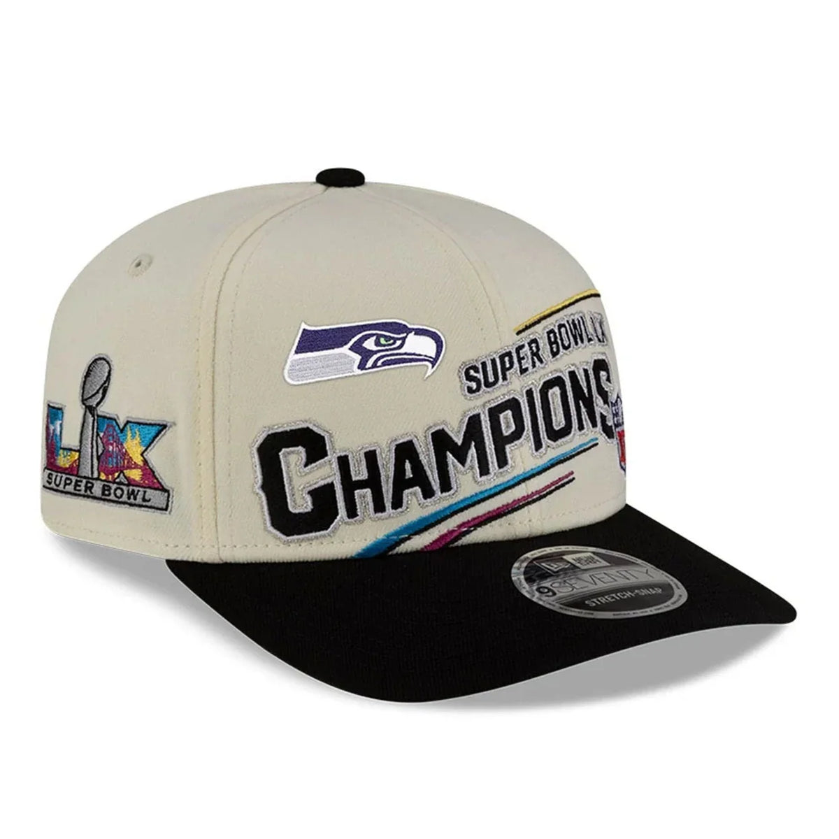 Seattle Seahawks NFL New Era Men Cream 9SEVENTY Super Bowl LX Champions Locker Room Stretch Snapback product image 1,