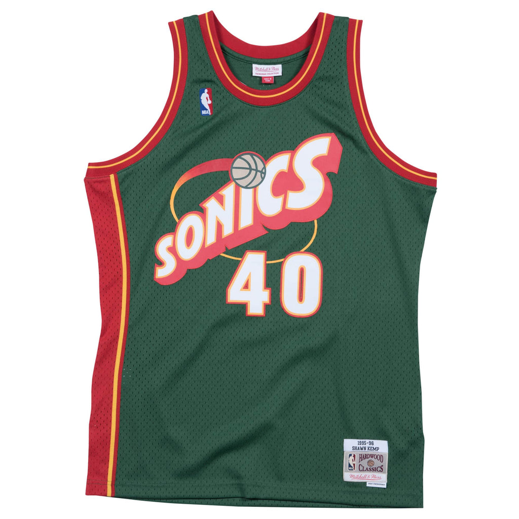 Shawn Kemp Seattle Supersonics NBA Mitchell & Ness Men Green 1995-96 Hardwood Classics Swingman Jersey product image 2,