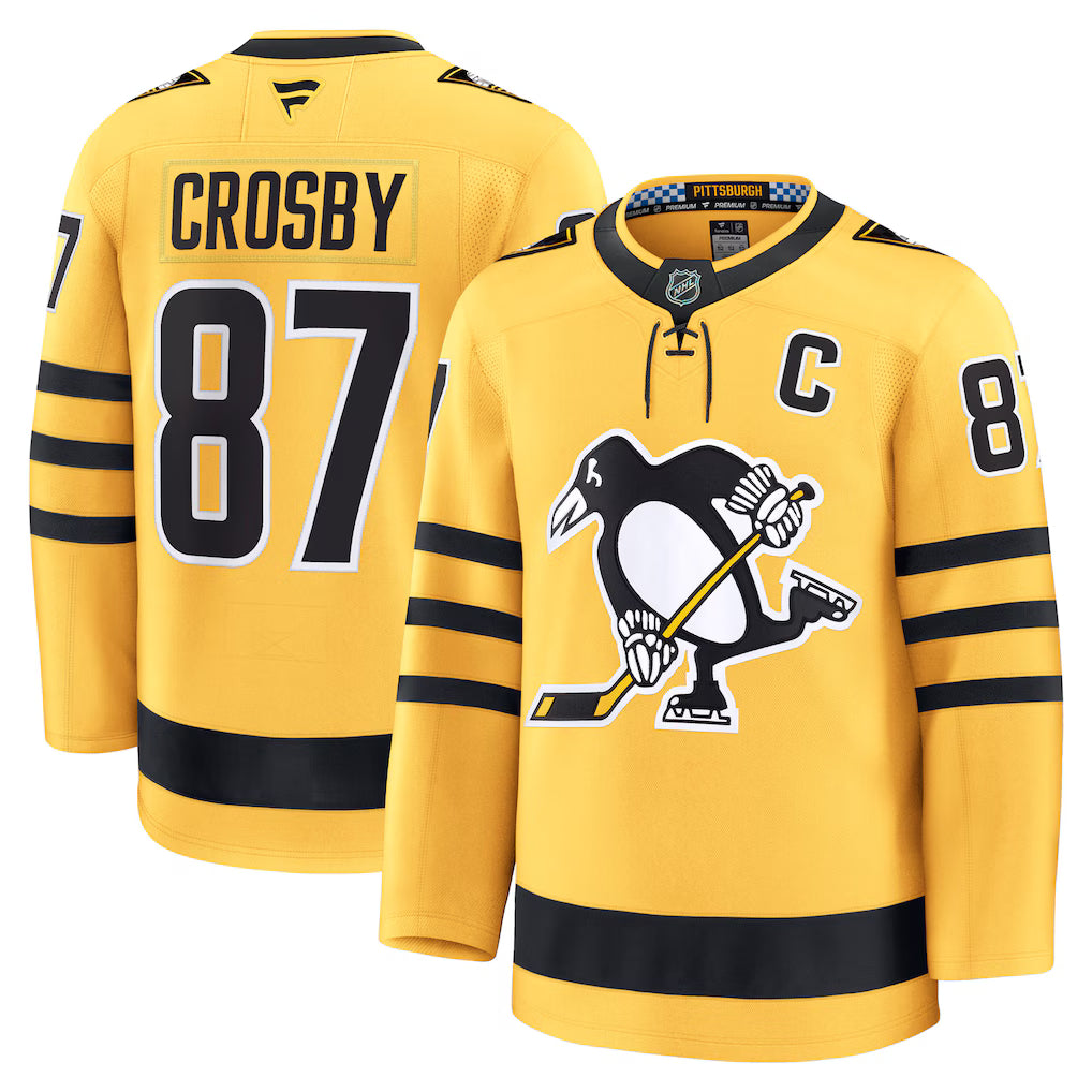 Sidney Crosby Pittsburgh Penguins NHL Fanatics Branded Men Gold Alternate Premium Jersey product image 3, provided for
