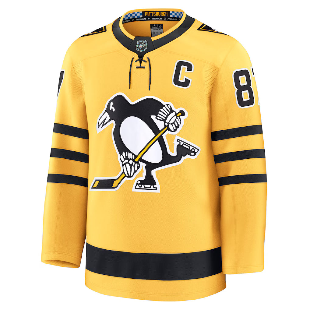 Sidney Crosby Pittsburgh Penguins NHL Fanatics Branded Men Gold Alternate Premium Jersey product image 2, provided for