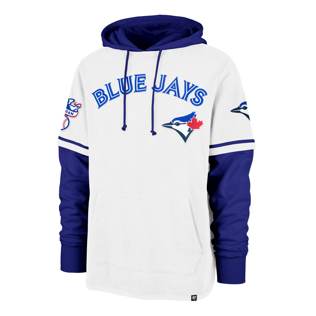 Toronto Blue Jays MLB 47 Brand Men White Royal Blue Trifecta Shortstop Hoodie product image 1, provided for visual reference