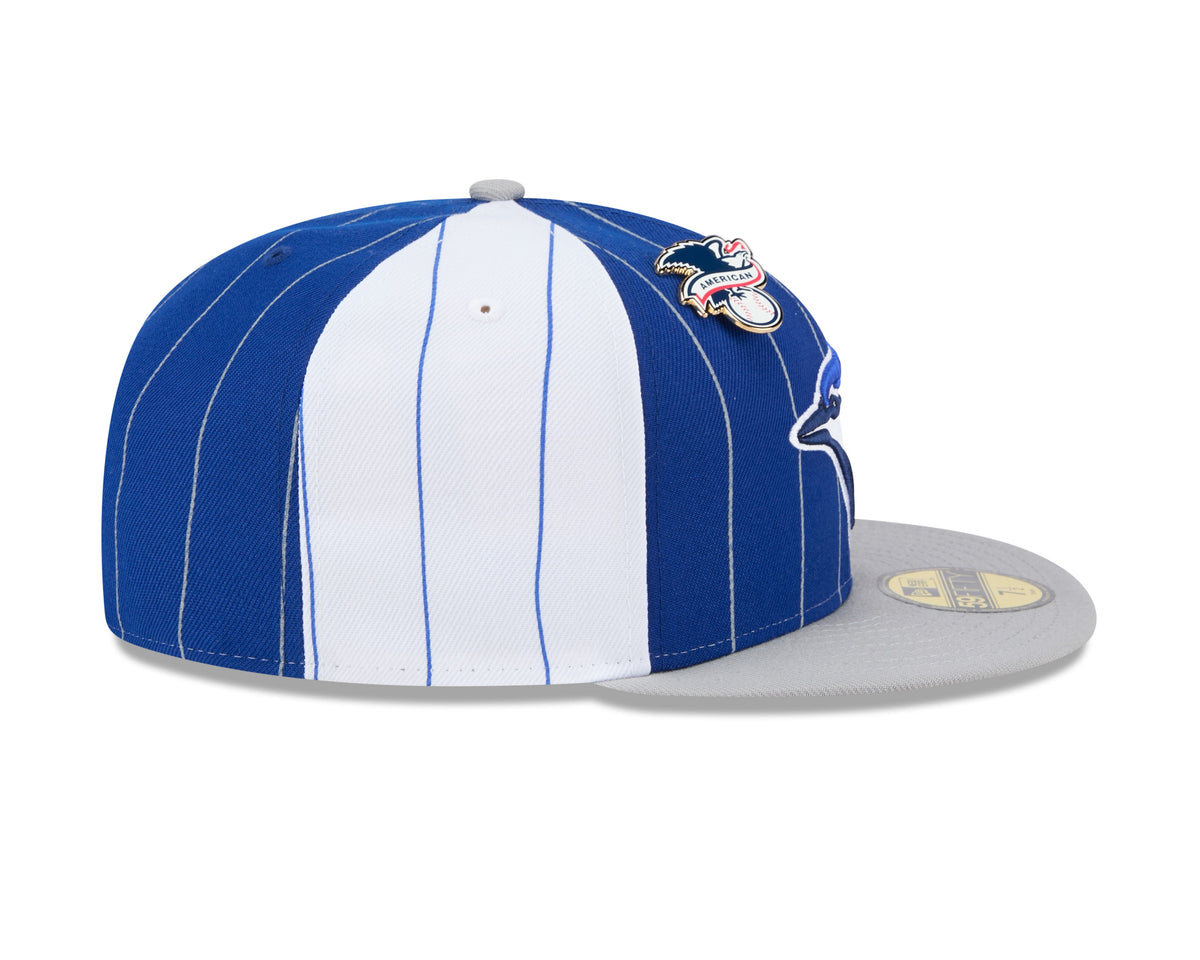 Toronto Blue Jays MLB New Era Men Royal Blue 59Fifty Two Tone Pinstripe Fitted Hat product image 6, provided for visual