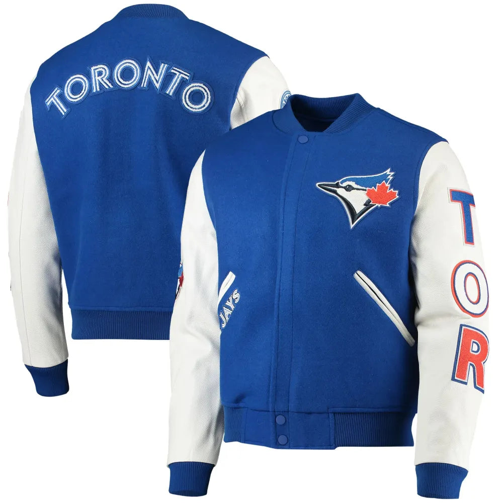 Toronto Blue Jays MLB Pro Standard Men Royal Blue/White Classic Wool Varsity Jacket product image 3, provided for visual