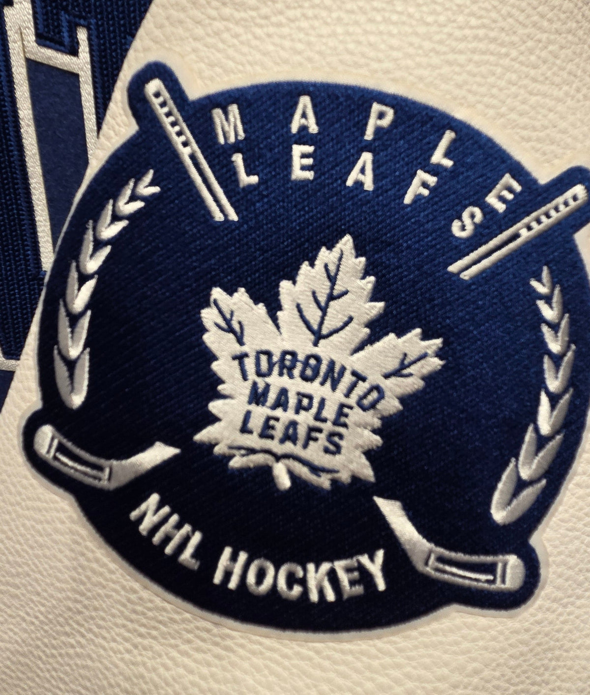 Toronto Maple Leafs NHL Pro Standard Men Royal Blue/White City Arch Wool Varsity Jacket product image 4, provided for visual
