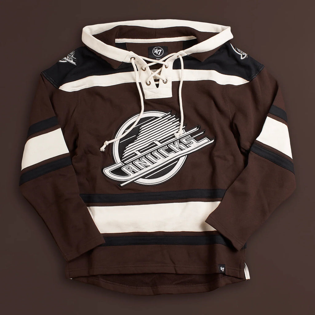 Vancouver Canucks NHL 47 Brand Men Dark Chocolate Heavyweight Lacer Hoodie product image 3, provided for visual reference