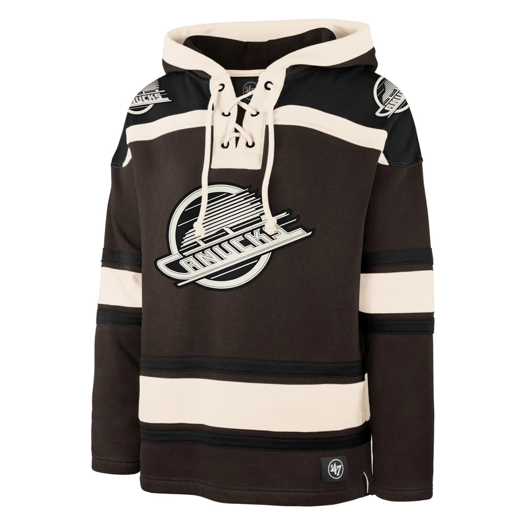 Vancouver Canucks NHL 47 Brand Men Dark Chocolate Heavyweight Lacer Hoodie product image 1, provided for visual reference