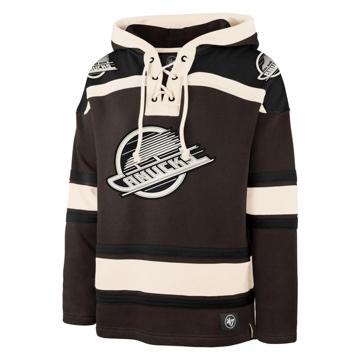 Vancouver Canucks NHL 47 Brand Men Dark Chocolate Heavyweight Lacer Hoodie product image 1, provided for visual reference