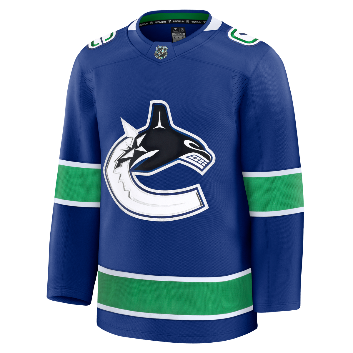 Vancouver Canucks NHL Fanatics Branded Men Royal Blue Premium Jersey product image 1, provided for visual reference and