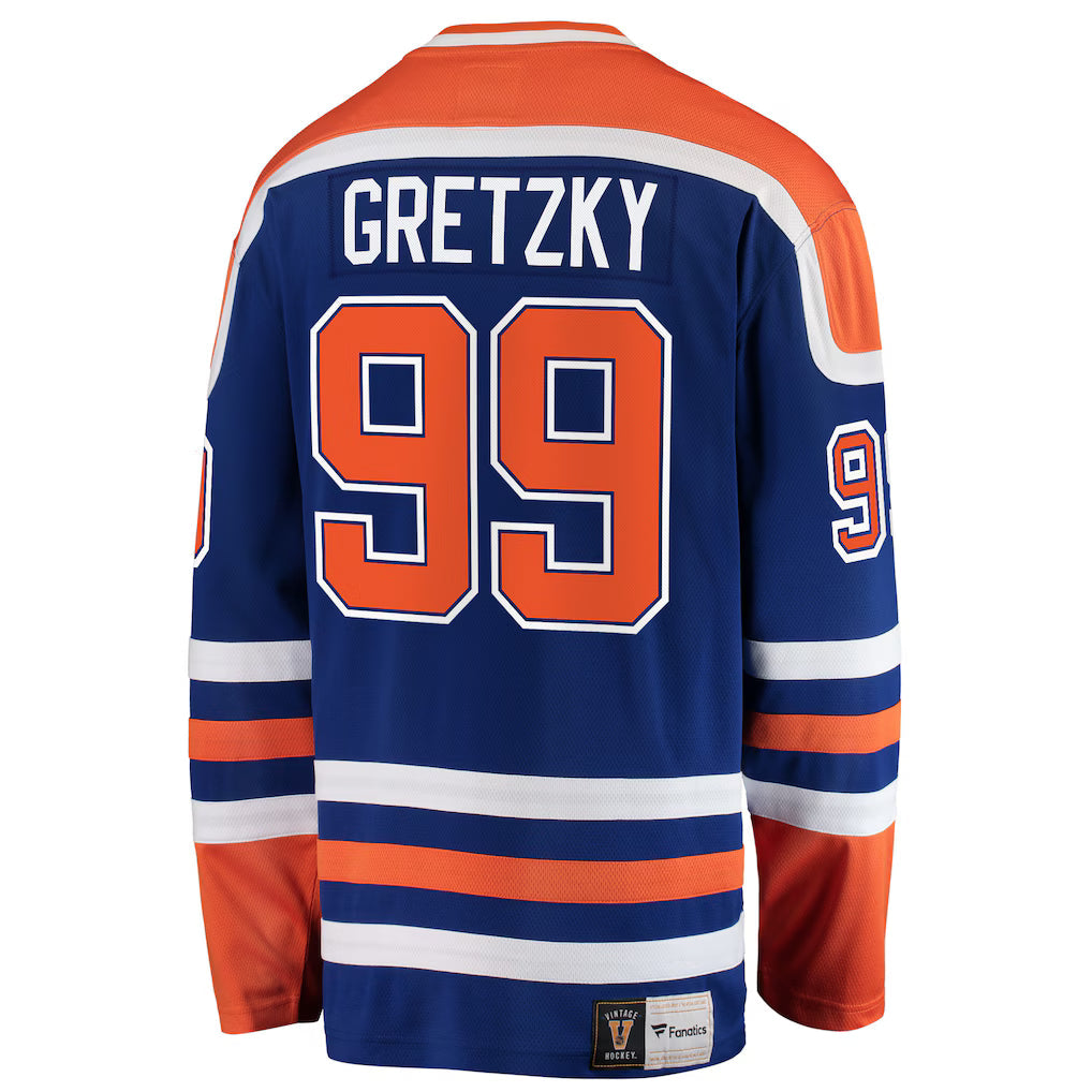 Wayne Gretzky Edmonton Oilers NHL Fanatics Branded Men Royal Blue Premier Vintage Breakaway Jersey product image 1, provided