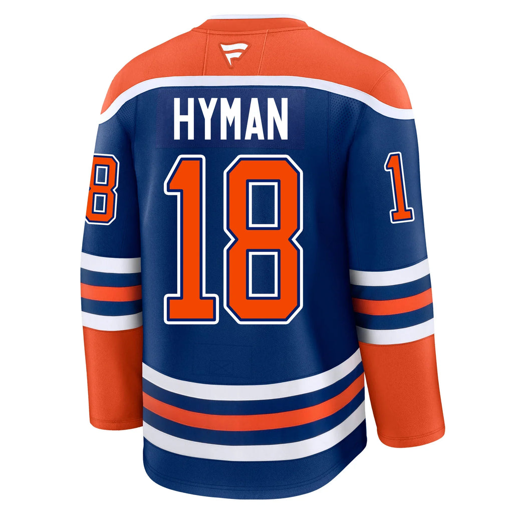 Zach Hyman Edmonton Oilers NHL Fanatics Branded Men Royal Blue Premium Jersey product image 1, provided for visual reference
