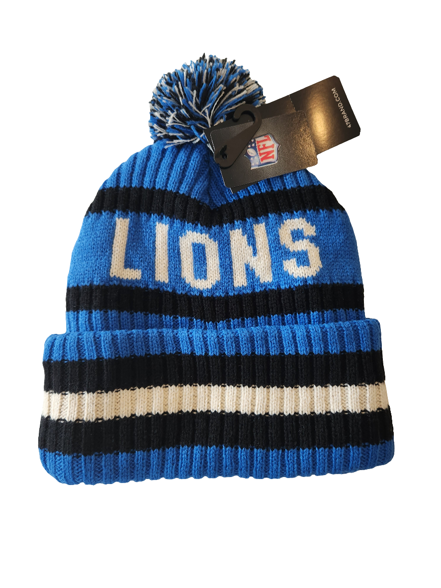 Detroit Lions NFL 47 Brand Men Blue/Black Bering Cuff Pom Knit product image 2, provided for visual reference and product
