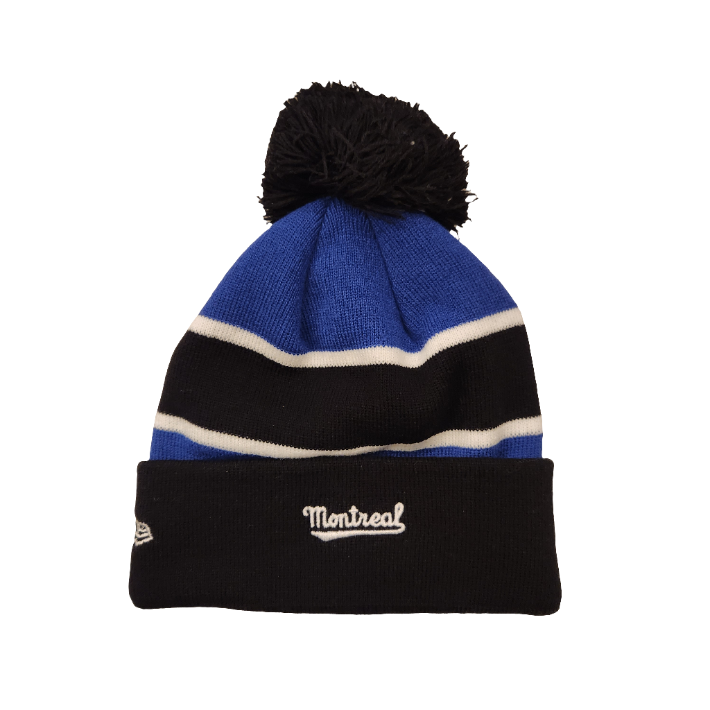 Montreal Royals MiLB New Era Men Black/Royal Blue Cuff Pom Knit Hat product image 2, provided for visual reference and