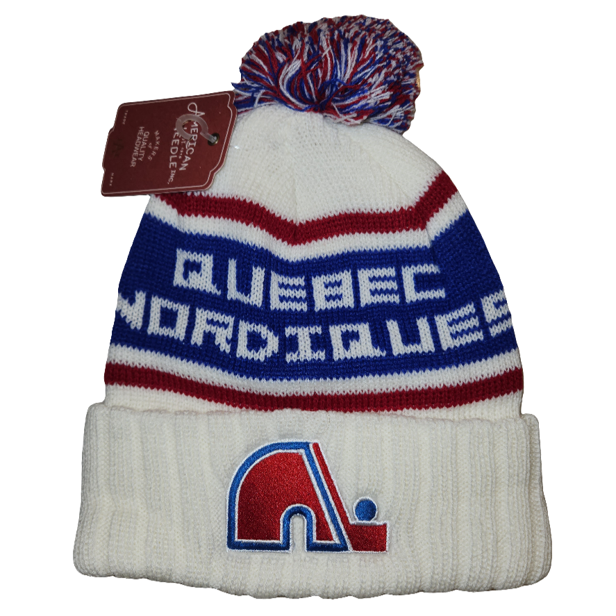 Quebec Nordiques NHL American Needle Men Cream Pillow Line Cuff Pom Knit product image 1, provided for visual reference and