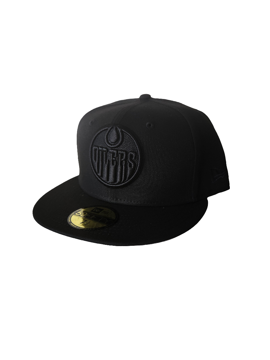 Edmonton Oilers NHL New Era Men Black On Black 59Fifty Fitted Hat product image 1, provided for visual reference and product