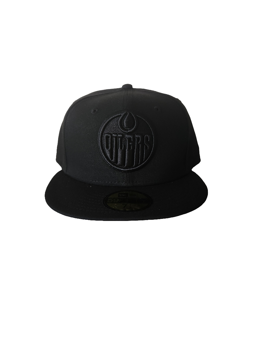 Edmonton Oilers NHL New Era Men Black On Black 59Fifty Fitted Hat product image 2, provided for visual reference and product