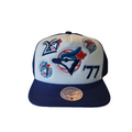 Toronto Blue Jays MLB Mitchell & Ness Men White Gridlock Trucker Adjustable Fit Snapback Hat product image 1, provided for