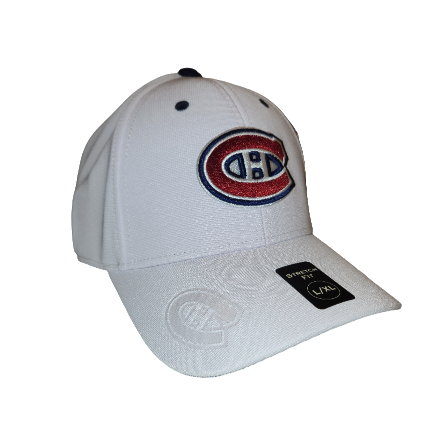 Montreal Canadiens NHL American Needle Men White E-Boss Stretch Fit Hat product image 1, provided for visual reference and