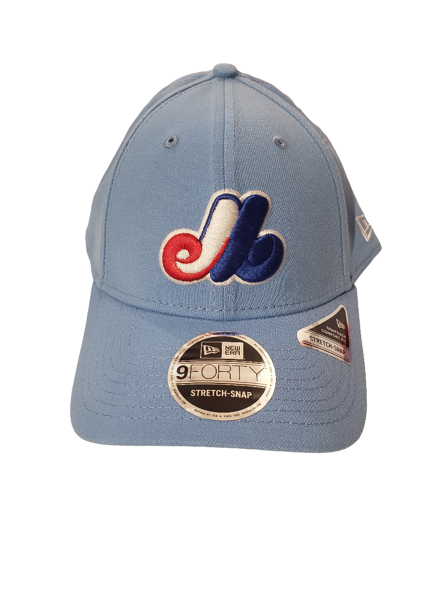 Montreal Expos MLB New Era Men Light Blue 9Forty Stretch Snapback Hat product image 1, provided for visual reference and