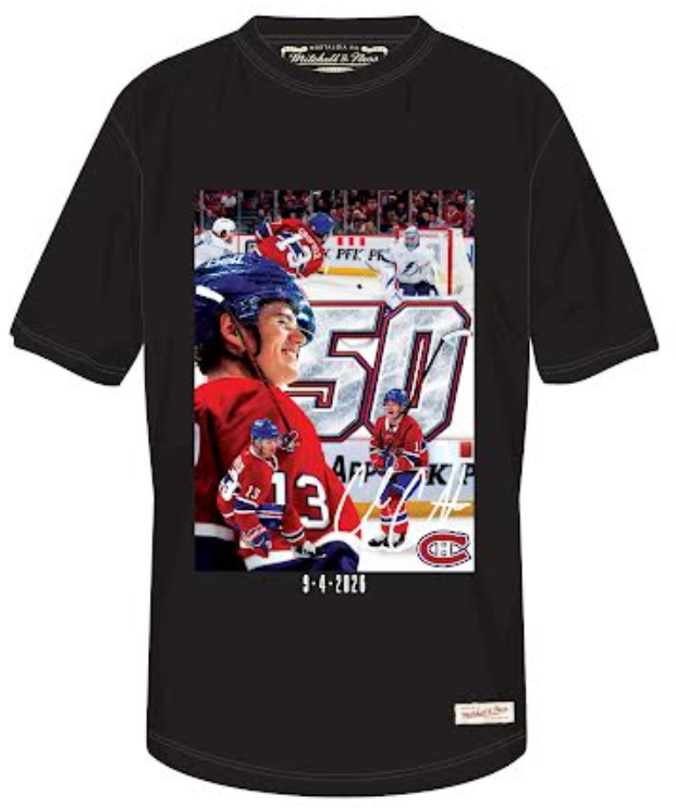 Cole Caufield Montreal Canadiens NHL Mitchell & Ness Men Black 50th Goal T-Shirt product image 1, provided for visual