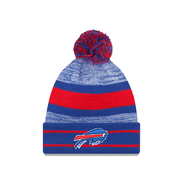 Buffalo Bills NFL New Era Men Blue Cuff Pom Knit Hat product image 1, provided for visual reference and product detail review