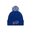 Buffalo Bills NFL New Era Women Blue Cozy Cable Cuff Pom Knit Hat product image 1, provided for visual reference and product