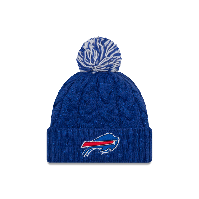 Buffalo Bills NFL New Era Women Blue Cozy Cable Cuff Pom Knit Hat product image 1, provided for visual reference and product