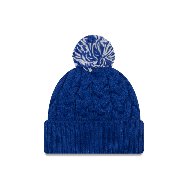 Buffalo Bills NFL New Era Women Blue Cozy Cable Cuff Pom Knit Hat product image 2, provided for visual reference and product