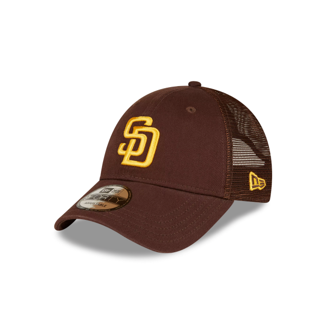 San Diego Padres MLB New Era Men Brown 9Forty Trucker Adjustable Hat product image 1, provided for visual reference and