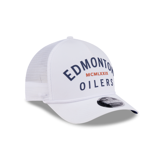 Edmonton Oilers NHL New Era Men White 9FORTY M-Crown A-Frame Minimalist Trucker Hat product image 3, provided for visual