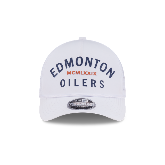 Edmonton Oilers NHL New Era Men White 9FORTY M-Crown A-Frame Minimalist Trucker Hat product image 5, provided for visual