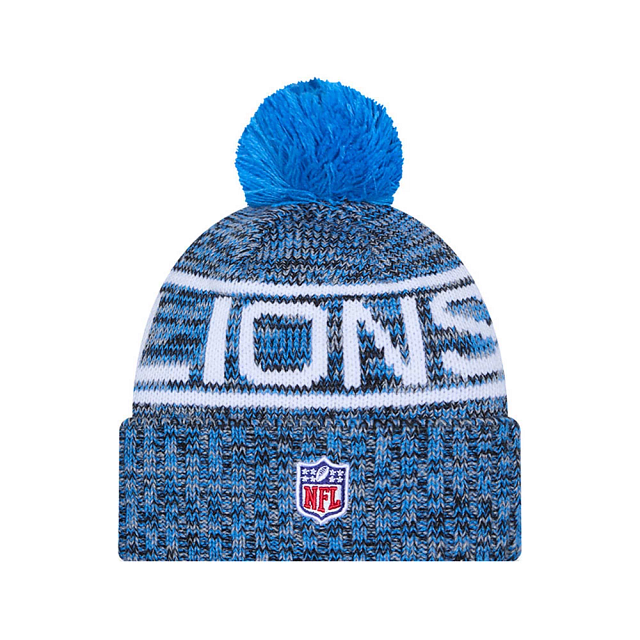 Detroit Lions NFL New Era Men Blue 2025 Sideline Sport Knit Pom Hat product image 2, provided for visual reference and