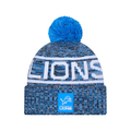 Detroit Lions NFL New Era Men Blue 2025 Sideline Sport Knit Pom Hat product image 1, provided for visual reference and