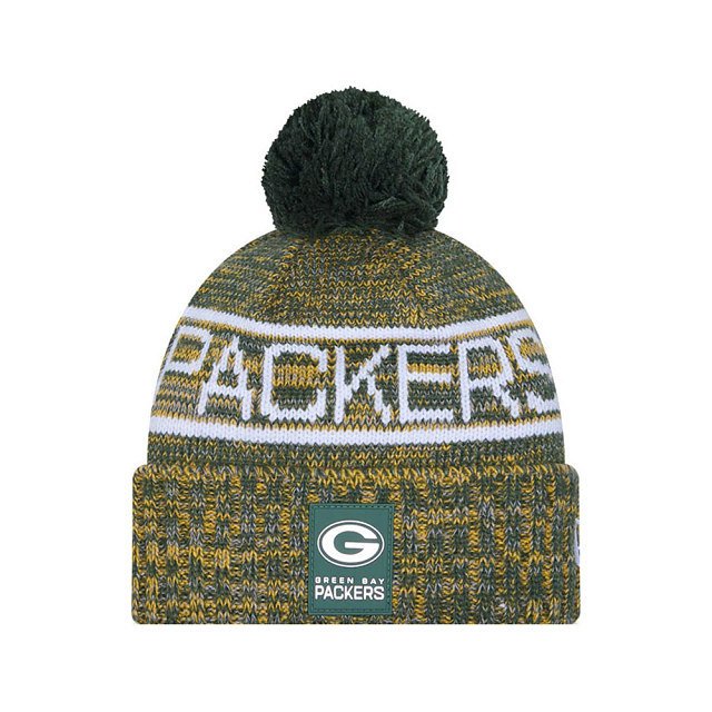 Green Bay Packers NFL New Era Men Green 2025 Sideline Sport Knit Pom Hat product image 1, provided for visual reference and