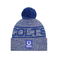 Indianapolis Colts NFL New Era Men Blue 2025 Sideline Sport Knit Pom Hat product image 1, provided for visual reference and