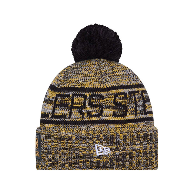 Pittsburgh Steelers NFL New Era Men Yellow 2025 Sideline Sport Knit Pom Hat product image 3, provided for visual reference