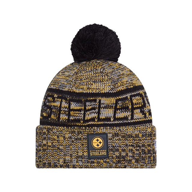 Pittsburgh Steelers NFL New Era Men Yellow 2025 Sideline Sport Knit Pom Hat product image 1, provided for visual reference