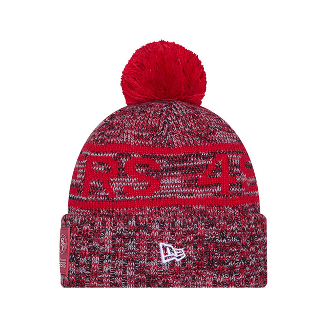 San Francisco 49ers NFL New Era Men Red 2025 Sideline Sport Knit Pom Hat product image 3, provided for visual reference and