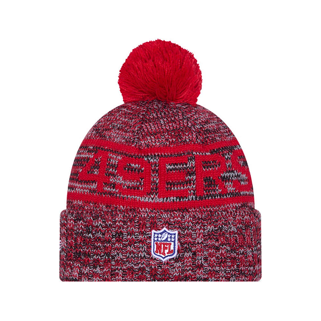 San Francisco 49ers NFL New Era Men Red 2025 Sideline Sport Knit Pom Hat product image 2, provided for visual reference and