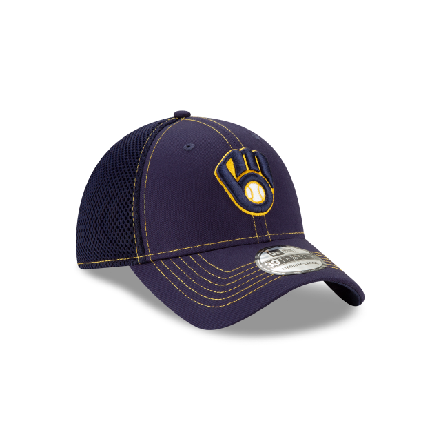 Milwaukee Brewers MLB New Era Men Navy 39Thirty Neo Stretch Fit Hat product image 5, provided for visual reference and