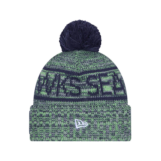 Seattle Seahawks NFL New Era Men Navy/Green 2025 Sideline Sport Knit Pom Hat product image 3, provided for visual reference