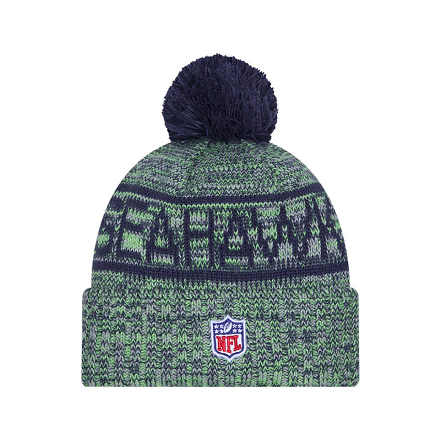 Seattle Seahawks NFL New Era Men Navy/Green 2025 Sideline Sport Knit Pom Hat product image 2, provided for visual reference