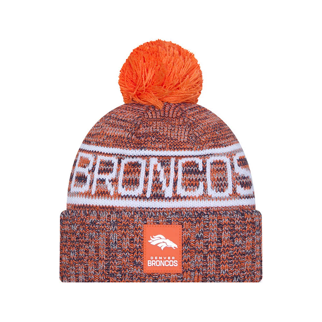 Denver Broncos NFL New Era Men Orange 2025 Sideline Sport Knit Pom Hat product image 1, provided for visual reference and