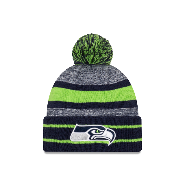 Seattle Seahawks NFL New Era Men Navy Cuff Pom Knit Hat product image 1, provided for visual reference and product detail